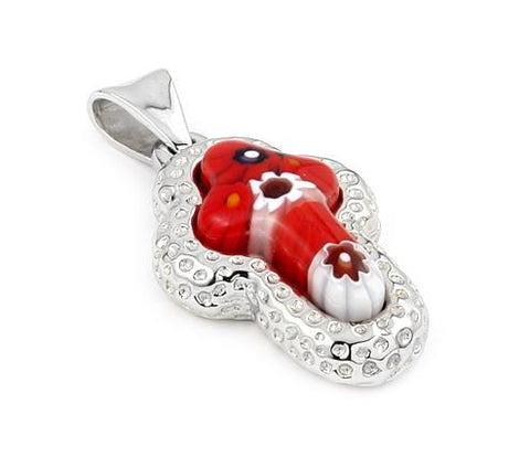 .925 Sterling Silver Murano Millefiori Red Cross Pendant With Electroform Silver Frame