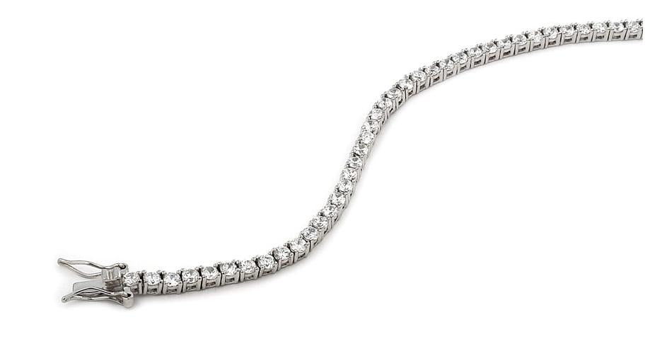 .925 Sterling Silver 3mm Rhodium Cz Tennis Bracelet 7", <b>size: 7</b>