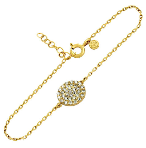 .925 Sterling Silver Gold Plated Small Cz Pave Disk Bracelet 6.5" + 1"