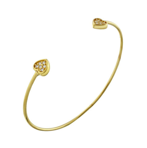 .925 Sterling Silver Gold Plated Wire Bangle With Heart Shaped Cz Clusters