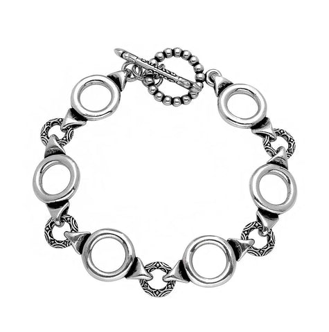 .925 Sterling Silver Twisted Blade Silver Circle-link Bracelet, <b>size: 7</b>