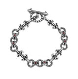 .925 Sterling Silver Twisted Blade Silver Fleur De Lis And Red Cz Bracelet, <b>size: 7</b>