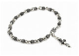 .925 Sterling Silver Twisted Blade Silver Studded Ball Link Bracelet With Dagger Charm, <b>size: 7</b>