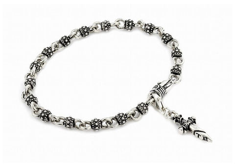 .925 Sterling Silver Twisted Blade Silver Studded Ball Link Bracelet With Dagger Charm, <b>size: 7</b>