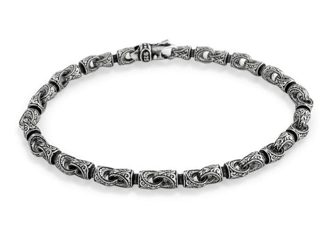 .925 Sterling Silver Twisted Blade Silver Bracelet With Intricate Engraved Couplings, <b>size: 7</b>