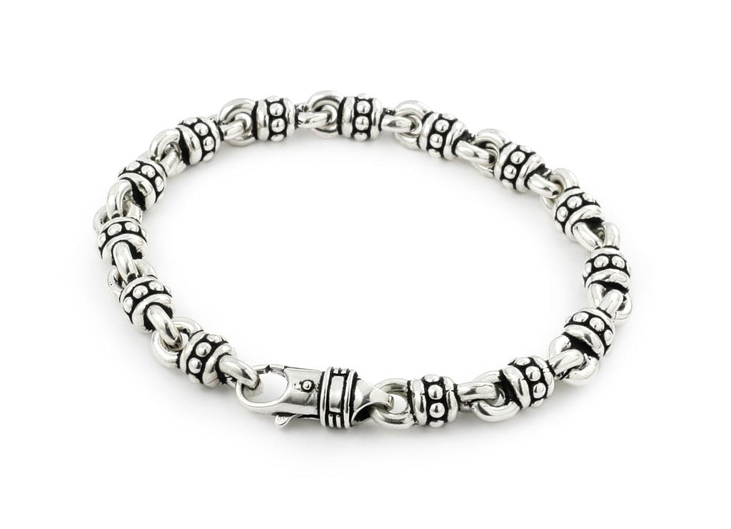 .925 Sterling Silver Twisted Blade Silver 8mm Large Studded Link Bracelet, <b>size: 7</b>