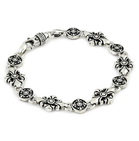 .925 Sterling Silver Twisted Blade Large Fleur De Lis Cross Link Bracelet, <b>size: 7</b>