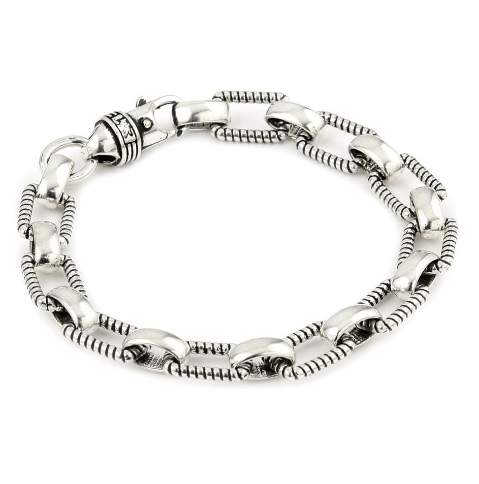 .925 Sterling Silver Twisted Blade Rectangular Rope Link Bracelet, <b>size: 7</b>