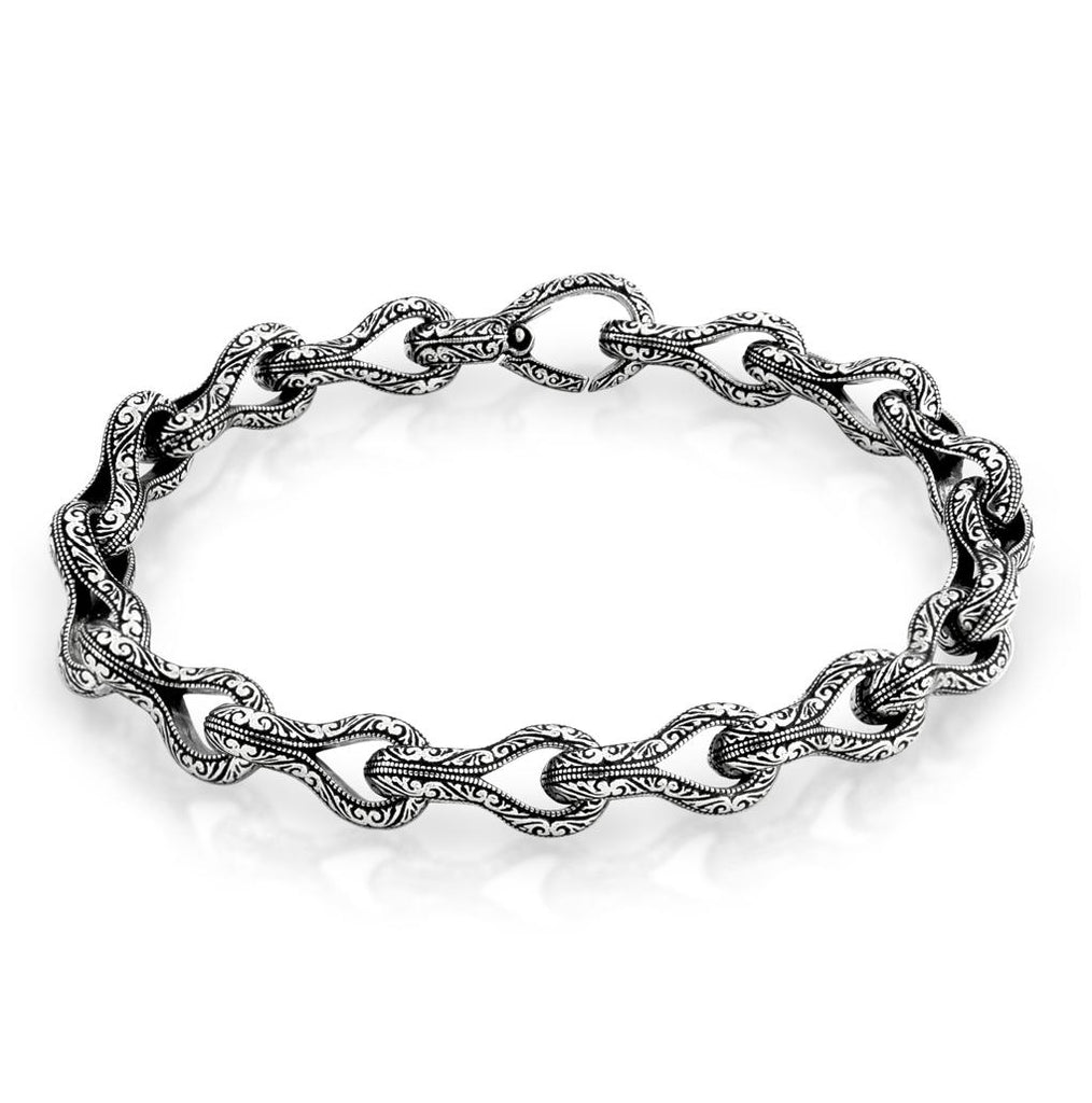 .925 Sterling Silver Twisted Blade Silver Engraved Link Bracelet, <b>size: 7</b>