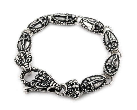 .925 Sterling Silver Twisted Blade Silver Large Oval Dagger Bracelet With Fancy Clasp 8, <b>size: 8</b>