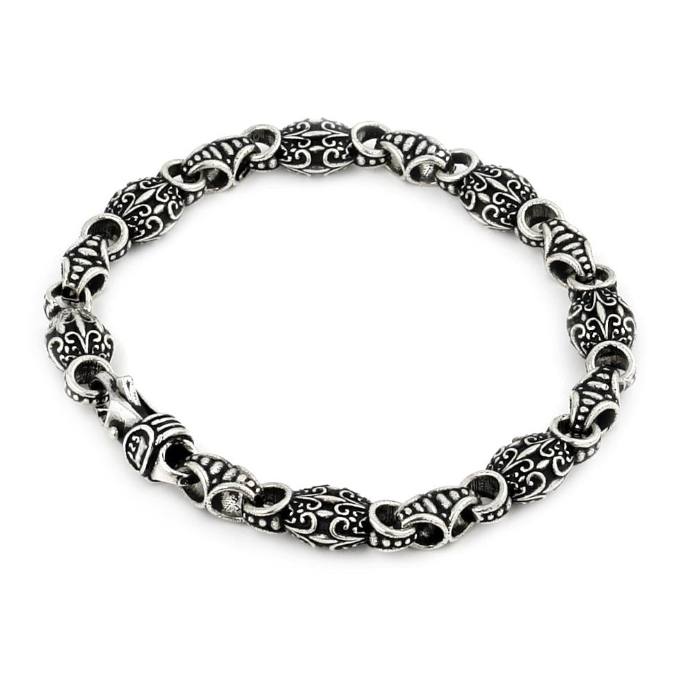 .925 Sterling Silver Twisted Blade Intricate Oval Link Bracelet, <b>size: 7</b>