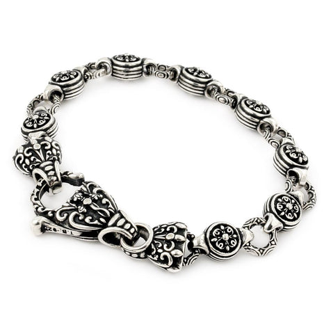 .925 Sterling Silver Twisted Blade Intricate Round Link Bracelet, <b>size: 7</b>