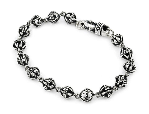 .925 Sterling Silver Twisted Blade Silver Large 8mm Studded Ball Link Bracelet, <b>size: 7</b>