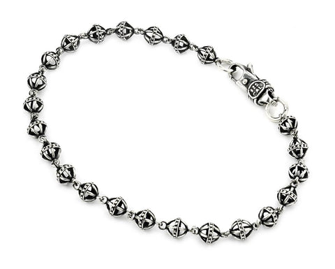 .925 Sterling Silver Twisted Blade Silver Small 5mm Studded Ball Link Bracelet, <b>size: 7</b>