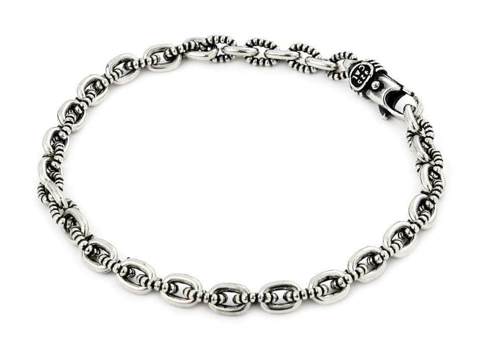 .925 Sterling Silver Twisted Blade Silver Beaded Oval Link Bracelet, <b>size: 7</b>