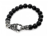 .925 Sterling Silver Twisted Blade Intricate Black Onyx Bead Bracelet, <b>size: 7</b>