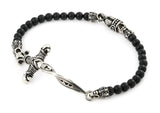 .925 Sterling Silver Twisted Blade 28mm Dagger Bracelet With Black Onyx Link Beads, <b>size: 8</b>