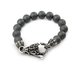 .925 Sterling Silver Twisted Blade Intricate Matte Hematite Bead Bracelet, <b>size: 7</b>