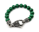 .925 Sterling Silver Twisted Blade Intricate Malachite Bead Bracelet, <b>size: 7</b>