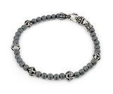 .925 Sterling Silver Twisted Blade Bracelet With Matte Hematite And Ball Link Beads, <b>size: 7</b>