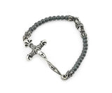 .925 Sterling Silver Twisted Blade 28mm Dagger Bracelet With Matte Hematite Beads, <b>size: 8</b>