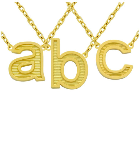 .925 Sterling Silver Gold Plated Lowercase Initials Necklace 16" + 2", <b>initial: A</b>