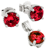 .925 Sterling Silver Rhodium Plated January Birthstone Garnet Red Round Cz Set Pendant And Earrings