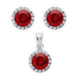 .925 Sterling Silver Rhodium Plated Set: 6.5mm Round Cz Earrings And Pendant With Cz Halo