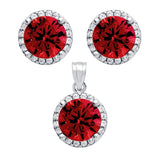 .925 Sterling Silver Rhodium Plated Set: 7.5mm Round Cz Earrings And Pendant With Cz Halo