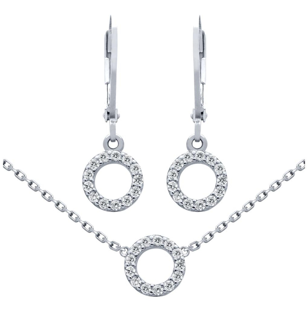 .925 Sterling Silver Rhodium Plated Set: 7mm Cz Eternity Circle Earrings And 16+2" Necklace