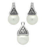 .925 Sterling Silver Set: Pearl Earrings And Pendant