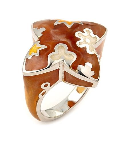 .925 Sterling Silver Brown Designo Star Ring, <b>size: 6</b>