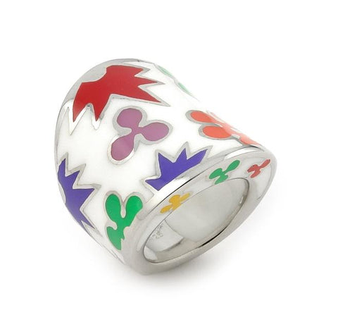 .925 Sterling Silver White And Multi Color Designo Wide Ring, <b>size: 6</b>