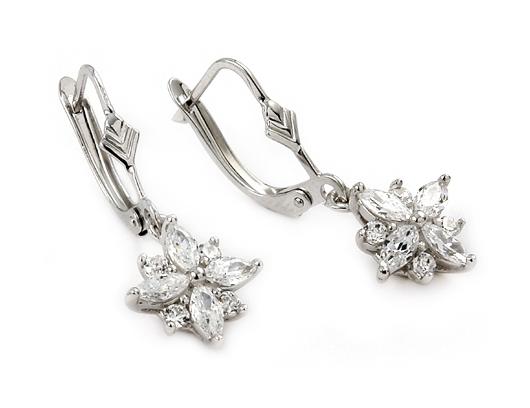 .925 Sterling Silver Round And Marquise Cz Flower Earrings