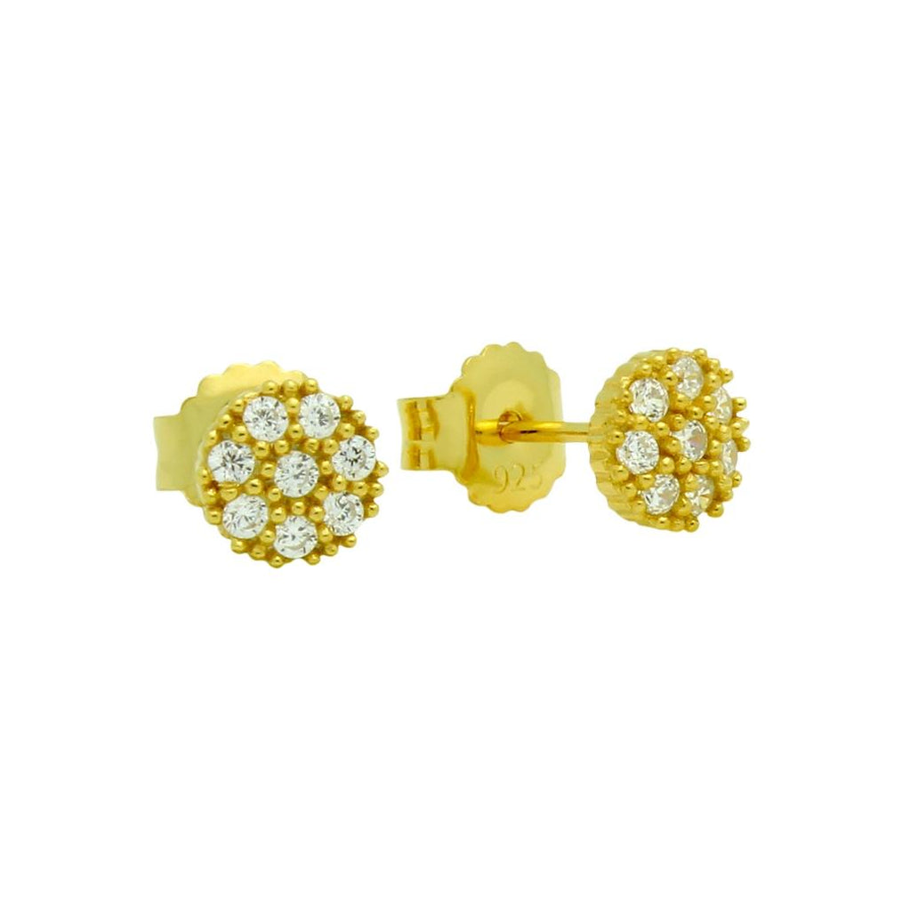 .925 Sterling Silver Gold Plated Pave Cz Round Post Earrings