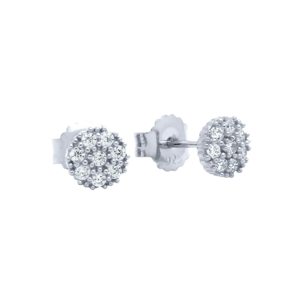 .925 Sterling Silver Pave Cz Round Post Earrings