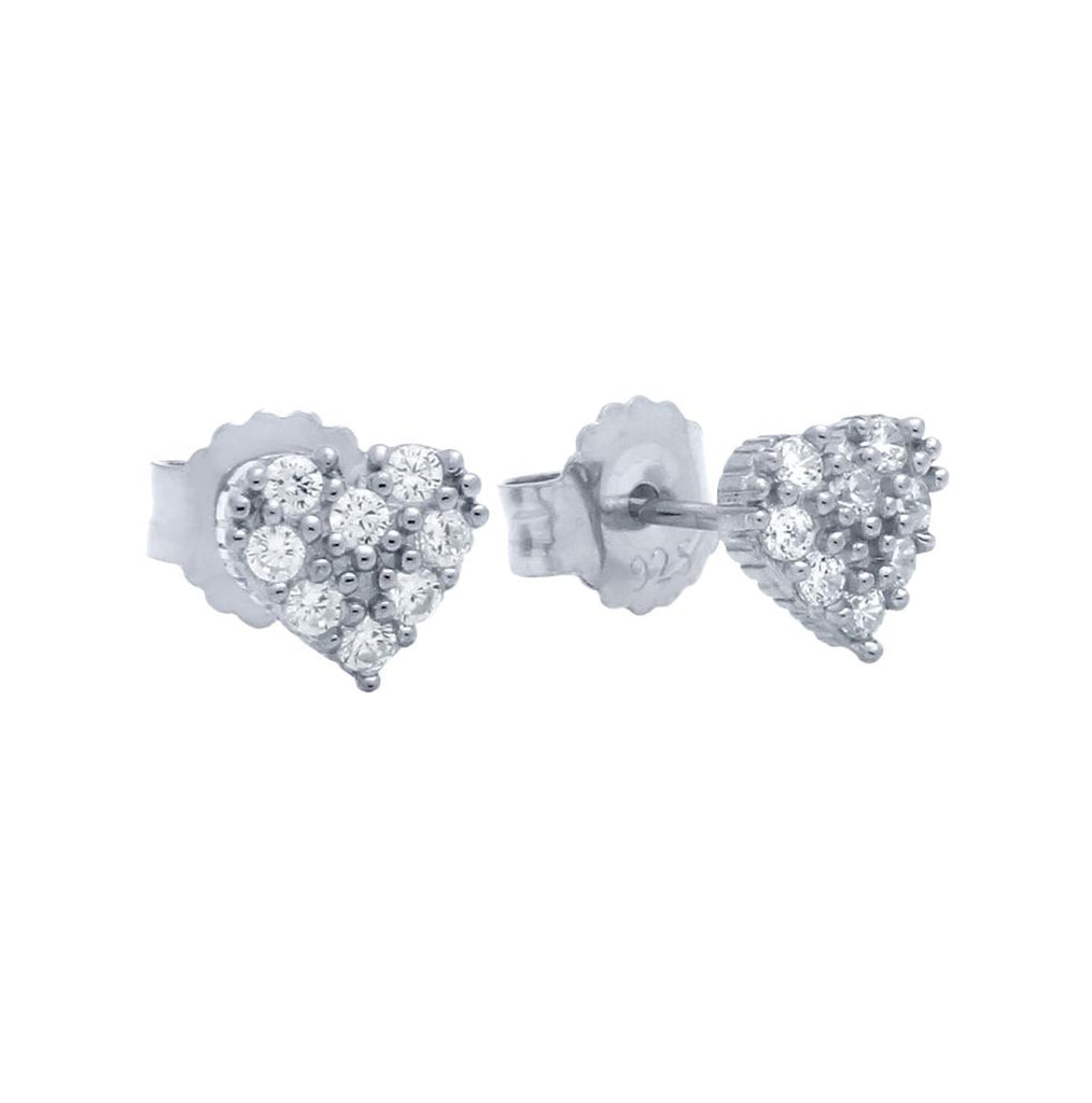 .925 Sterling Silver Pave Cz Heart Post Earrings