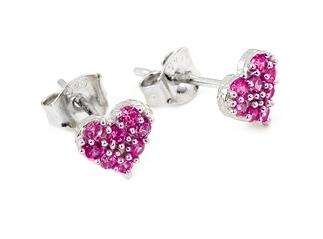 .925 Sterling Silver Pave Cz Pink Heart Post Earrings