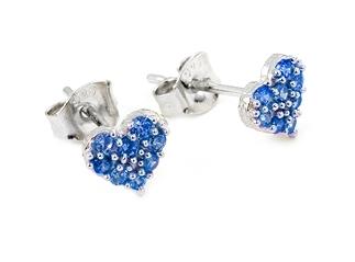 .925 Sterling Silver Pave Cz Blue Heart Post Earrings