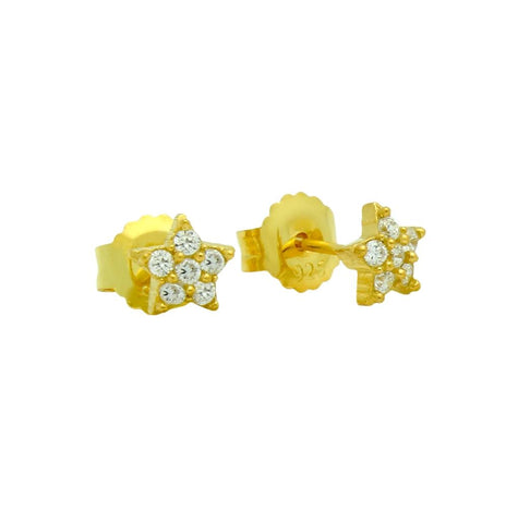 .925 Sterling Silver Gold Plated Pave Cz Star Post Earrings