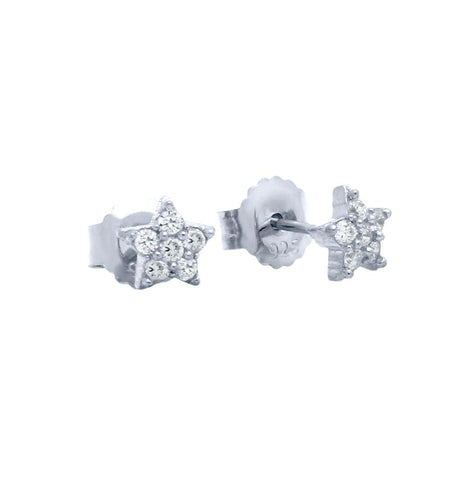 .925 Sterling Silver Pave Cz Star Post Earrings