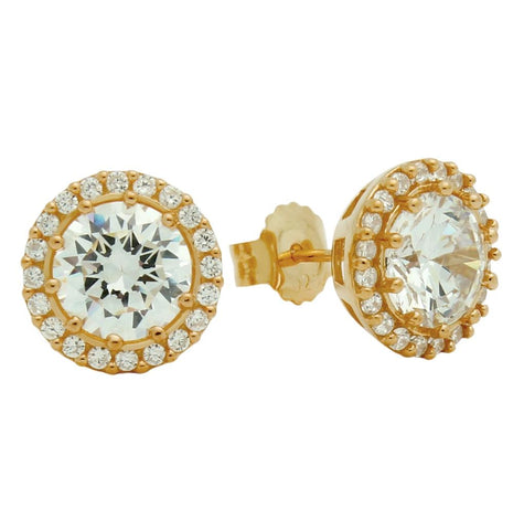 .925 Sterling Silver Rose Gold Plated Round Cz Post Earrings