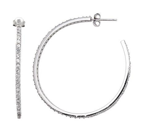 .925 Sterling Silver Md Cz Hoop Earring