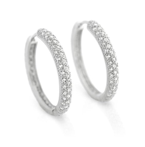 .925 Sterling Silver Fine Cz Hoop Earrings 5mm X 35mm