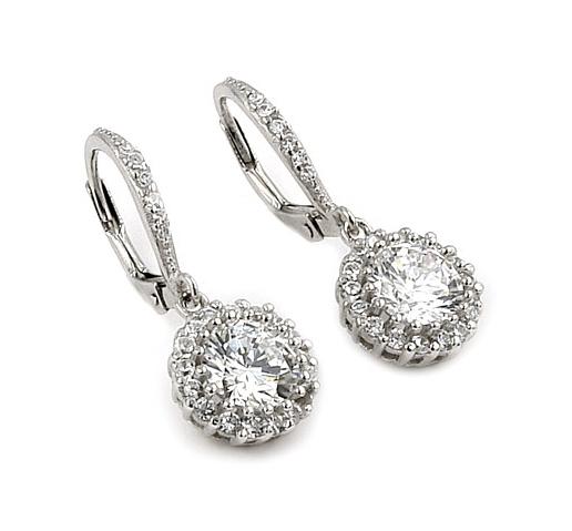 .925 Sterling Silver Dangling Round Cz Earrings