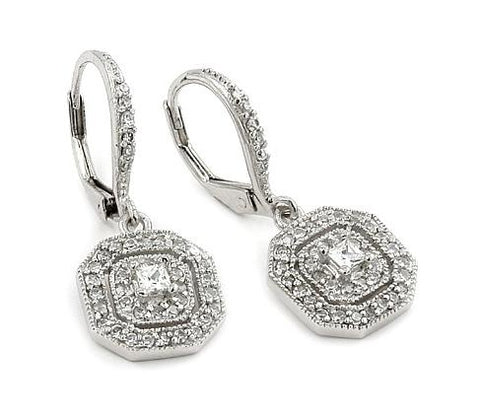 .925 Sterling Silver Dangling Round And Square Cz Earrings