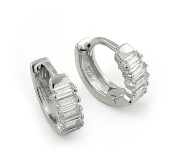 .925 Sterling Silver Fine Cz Small Huggie Earrings