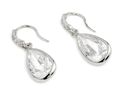 .925 Sterling Silver Drop Shape Cz Fish Hook Earrings