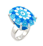 .925 Sterling Silver Exquisite Collection Faceted Light Blue Murano Glass Oval Ring, <b>size: 6</b>