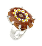 .925 Sterling Silver Exquisite Collection Faceted Brown Murano Glass Oval Ring, <b>size: 6</b>